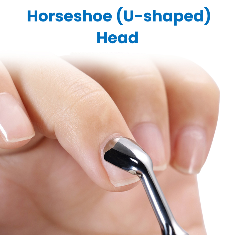 Dual End Stainless Steel Cuticle Pusher - Beveled & Horseshoe (U-shaped) Head