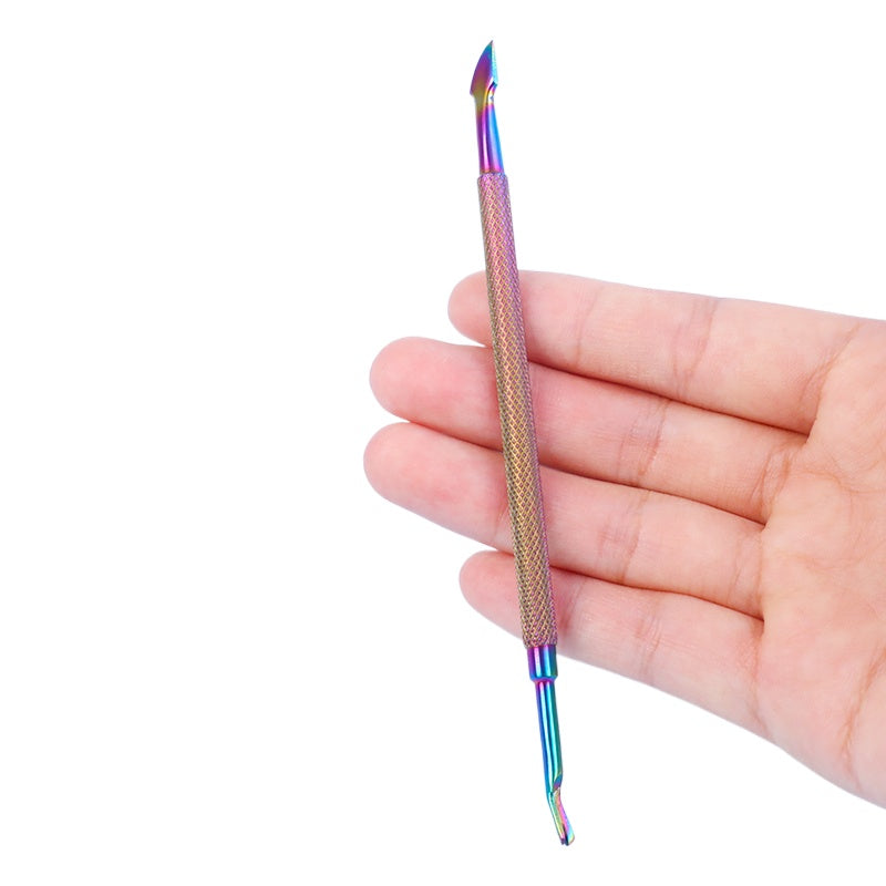Iridescent (Rainbow) Dual End Stainless Steel Cuticle Pusher - Fork & Pointed Head