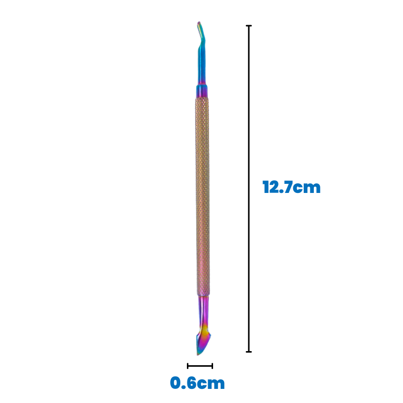Iridescent (Rainbow) Dual End Stainless Steel Cuticle Pusher - Fork & Pointed Head