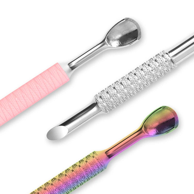 Dual End Stainless Steel Cuticle Pusher - Horseshoe (U-shaped) & Beveled Head