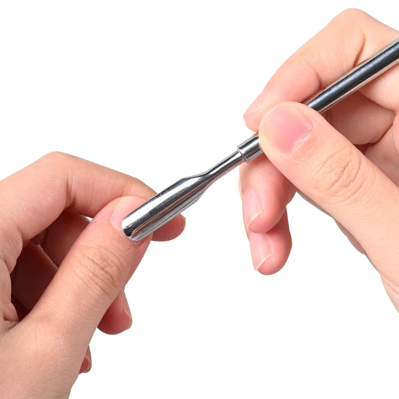 Dual End Stainless Steel Cuticle Pusher - Spoon & Curved Square Head
