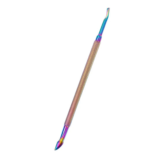 Iridescent (Rainbow) Dual End Stainless Steel Cuticle Pusher - Fork & Pointed Head