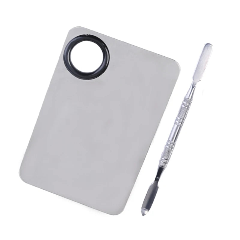 Stainless Steel Makeup Foundation Mixing Palette & Spatula  Kit