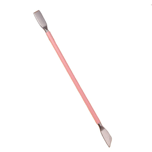 Dual End Stainless Steel Spatula Head Cuticle Pusher - Straight Flat & Beveled
