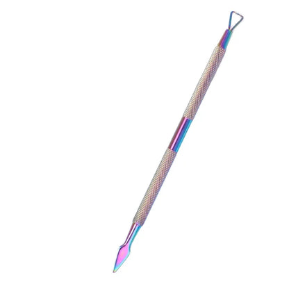 Iridescent (Rainbow) Dual End Stainless Steel Cuticle Pusher - Triangle & Arrow Head