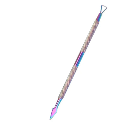 Iridescent (Rainbow) Dual End Stainless Steel Cuticle Pusher - Triangle & Arrow Head