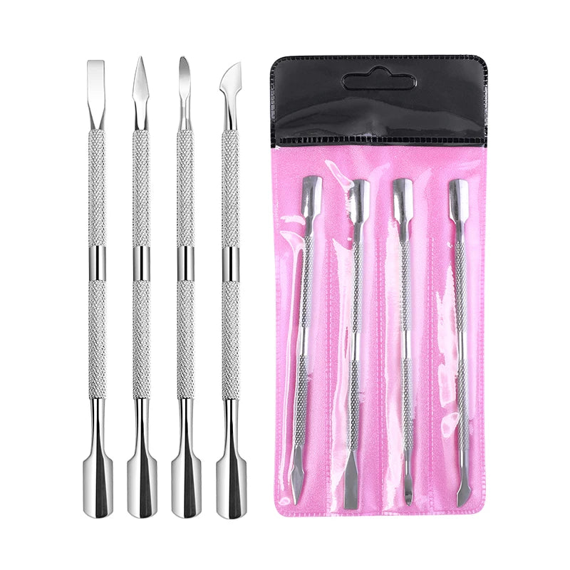 Dual End Stainless Steel Cuticle Pusher Set - Spoon & Various Head
