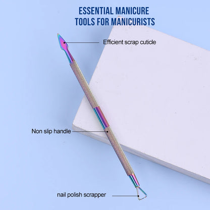 Iridescent (Rainbow) Dual End Stainless Steel Cuticle Pusher - Triangle & Arrow Head