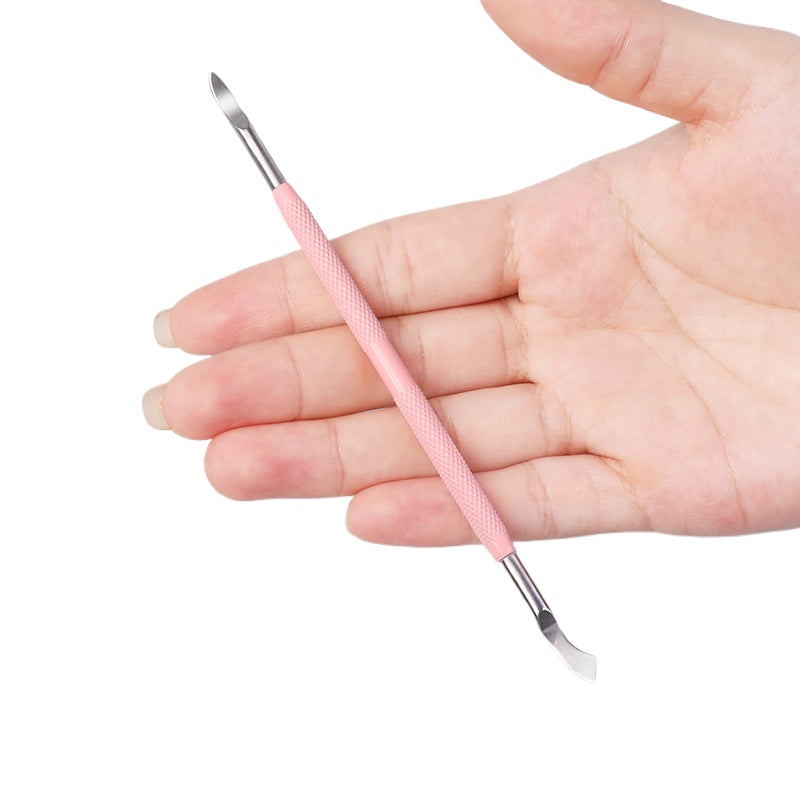 Dual End Stainless Steel Cuticle Pusher - Curved Square & Pointed Head
