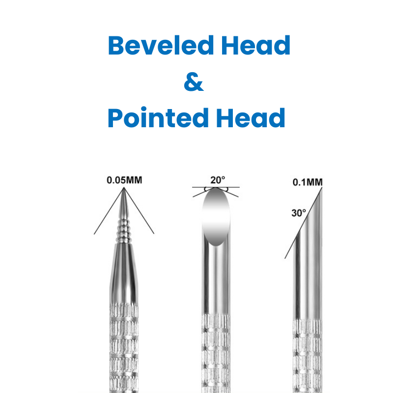 Dual End Stainless Steel Cuticle Pusher - Beveled & Needle Head